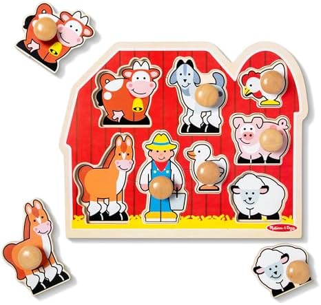 Melissa & Doug Farm Animals Jumbo Knob Wooden Puzzle Wooden Peg Chunky Baby Puzzle, Preschoool Learning, Knob Board for Toddlers Ages 1+