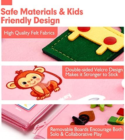 hahaland Toddler Busy Board Montessori Toys, Preschool Educational Learning Toys for 3 Year Old Girl Gifts with Life Skills, Alphabet, Number, Shape, Color, Animal, Weather - Toddler Girl Travel Toy