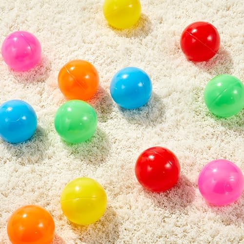 Amazon Basics BPA Free Crush-Proof Plastic Ball, Pit Balls with Storage Bag, Toddlers Kids 12+ Months, Pack of 400 Balls, 6 Bright Colors