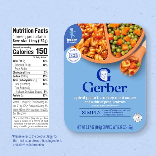 Gerber Mealtime for Toddler Spiral Pasta in Turkey Meat Sauce with Side of Green & Yellow Beans, 6.67 Ounce (Pack of 8)