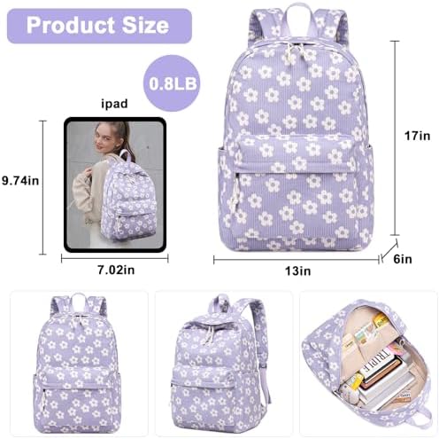 School Backpack for Teen Girls Bookbags Elementary High School Corduroy Laptop Bags Women Travel Daypacks