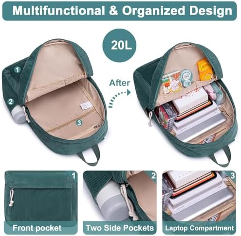 School Backpack for Teen Girls Bookbags Elementary High School Corduroy Laptop Bags Women Travel Daypacks