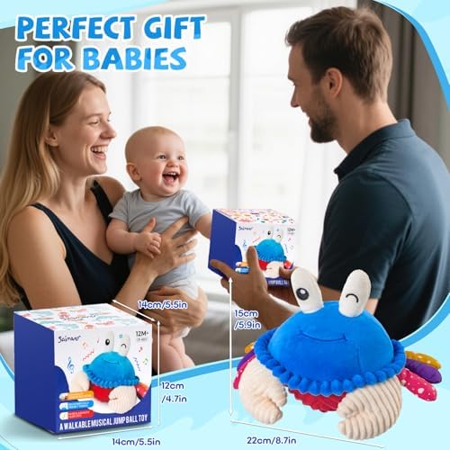 Baby Toys 12-18 Months, Musical Crawling Crab Plush Toy - 40 Songs & Recording Feature, Dancing Walking Moving Bouncing Tummy Time Toy, Sensory Toys for Toddlers 1-3, Birthday Gifts for Infants