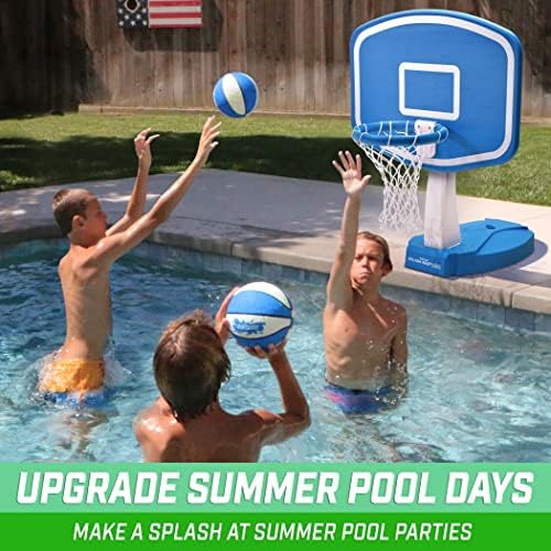 GoSports Splash Hoop Swimming Pool Basketball Game, Includes Poolside Water Basketball Hoop, 2 Balls and Pump – Max Blue