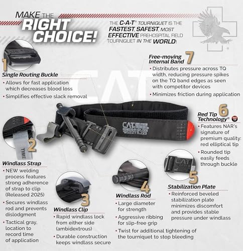 North American Rescue C-A-T Combat Application Tourniquet (Black) NAR Genuine Gen 7 CAT Gray Time-Stamped Military Issued (30-0001)