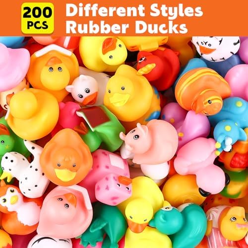 200 Pack Rubber Ducks in Bulk, Jeep Ducks for Ducking, Ducks for Jeeps Assorted, Bath Toys Floater Duck for Kids, Baby Showers Accessories Party Favors