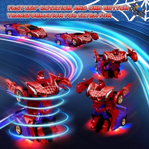 Spider Transform RC Cars Toys with Eye & Underbody Lights, 2.4GHz Remote Control Car One-Button Deformation, Fast 360°Rotation Robot Toys Birthday Gifts for 3 4 5 6 7 8 9 10 Year Old Boys Age 4-7 8-12