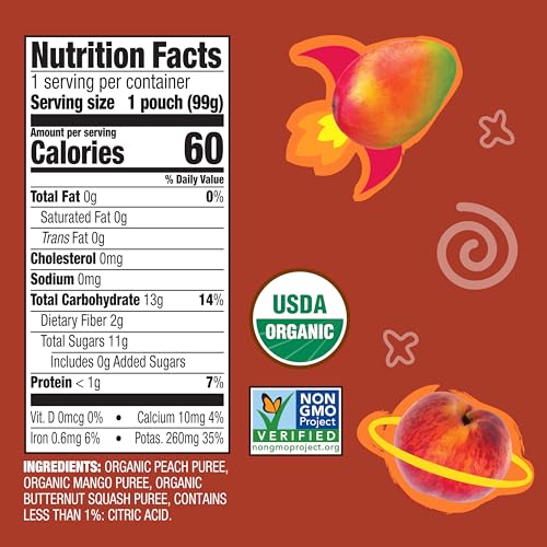 Earth's Best Organic Fruit + Veggie Puree Peach, Mango + Squash Pouch, 3.5 oz (Pack of 12)
