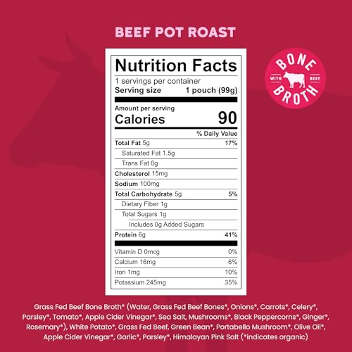 Serenity Kids 7+ Months Beef Pot Roast Bone Broth Puree Baby Food Pouches - BPA-Free Toddler Pouch w/Grass Fed Beef & Organic Veggies - Clean Label Project Purity Award Certified - 3.5 Oz, 12 Pack