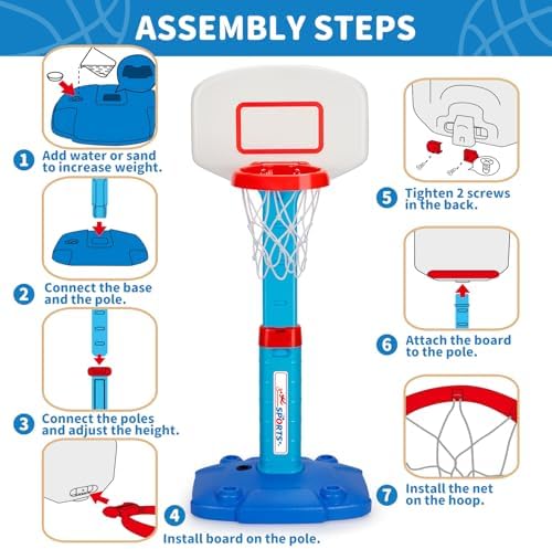 Toddler Basketball Hoop Indoor for Age 1-3, Adjustable Kids Basketball Hoops, Mini Basketball Hoop with 3 Balls for Outdoor Poolside, Birthday Christmas Sport Toys Gift for Baby Boys Girls Age 1 2 3 4