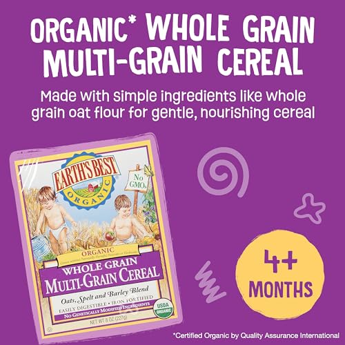 Earth's Best Organic Baby Food, Organic Whole Grain Multi-Grain Baby Cereal, Non-GMO, Easily Digestible and Iron Fortified Baby Food, 8 oz Box (Pack of 12)