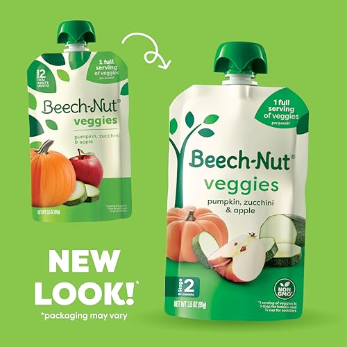 Beech-Nut Baby Food Pouches, Pumpkin Zucchini Apple Veggie Puree Baby & Toddler Food, 3.5 oz (12 Pack)