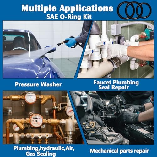 407 Pcs Universal SAE O Ring Assortment Kit,32 Inch Sizes Standard Nitrile Rubber O'ring Set for Automotive Hydraulic Faucet Professional Plumbing Pressure Washer Air or Gas Sealing Repair