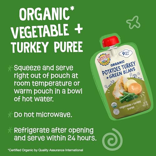Earth's Best Organic Vegetable +Turkey Puree Potatoes Turkey + Green Beans Pouch, 4 oz (Pack of 12)