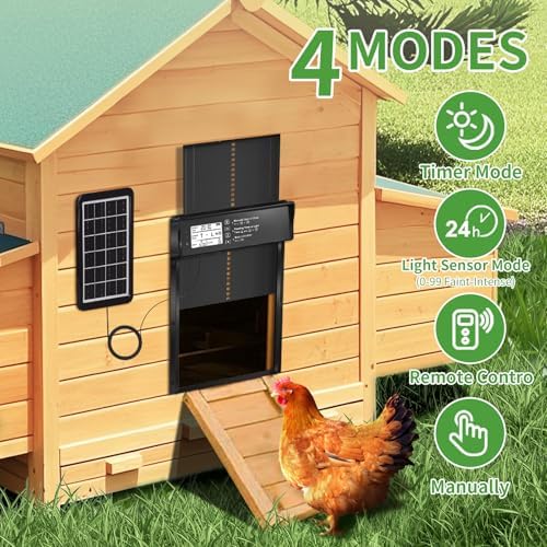 ONKO Automatic Chicken Coop Door Solar Powered with LCD Display, Automatic Chicken Door with Timer & Light Sensor - Remote Control, Anti-Pinch Safety Design & Durable Aluminum Alloy Construction