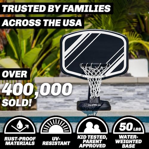GoSports Splash Hoop PRO Swimming Pool Basketball Game - Includes Poolside Water Basketball Hoop, 2 Balls and Pump - Black