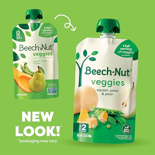 Beech-Nut Baby Food Pouches, Squash Peas Pears Veggie Puree Baby & Toddler Food, 3.5 oz (12 Pack)
