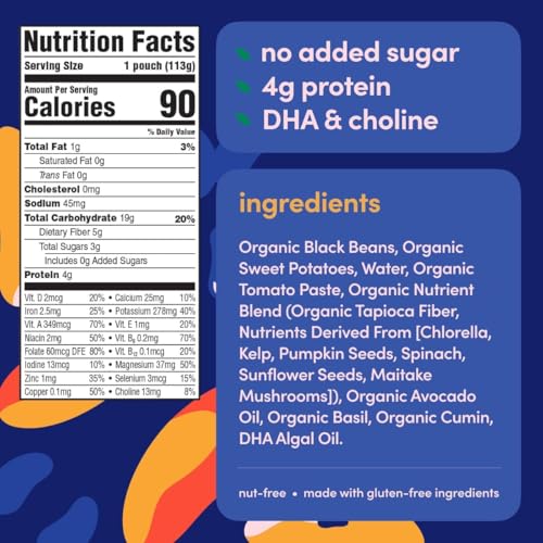 Cerebelly Organic Baby Food Pouches – Organic Veggie and Bean Purees for Toddlers Variety Pack| No Added Sugar, Fiber, Non-GMO | Blended Puree Pouches | 4 Ounce BPA-Free Baby Food | 4 Flavors | 8 Pack