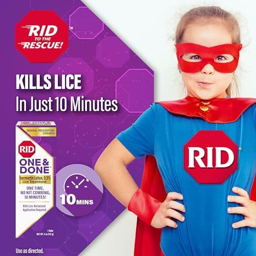 RID One & Done, Just One Application Head Lice Treatment, No Combing Required, Prescription Strength Ivermectin Lotion for Children & Adults, Eliminates Super Lice & Renders Eggs Non Viable