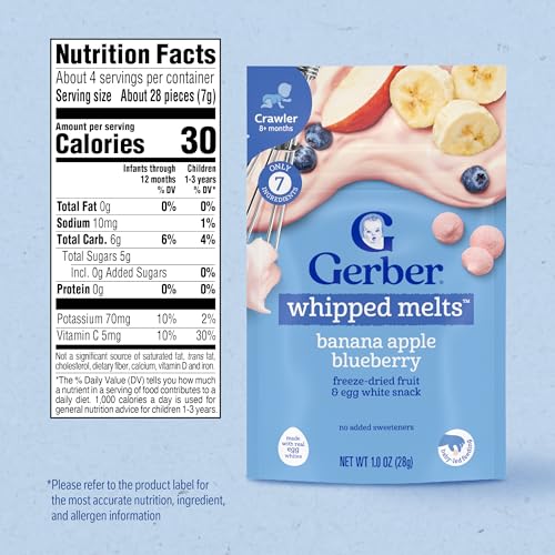 Gerber Stage 3 Baby Food Snacks, Banana Apple Blueberry Whipped Melts, Baby Led Feeding, 7PK