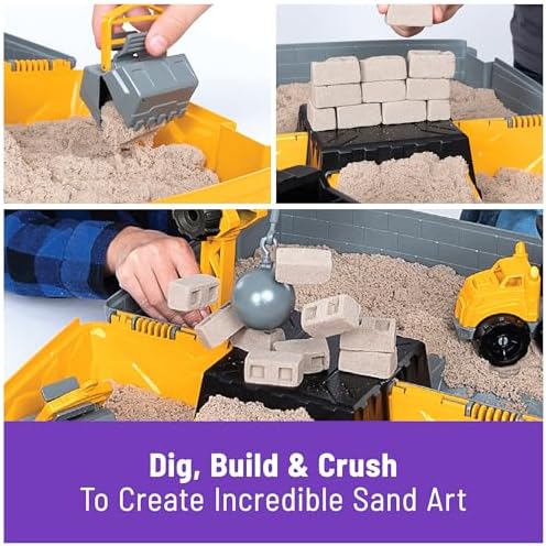 Kinetic Sand, Construction Site Folding Sandbox with 2lbs Play Sand & Toy Truck, Sensory Toys for Kids & Classroom, Back to School Teacher Must Haves
