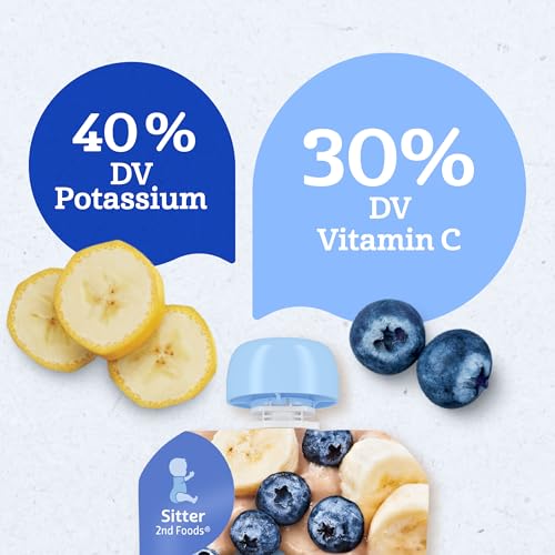 Gerber Stage 2 Baby Food, Banana Blueberry Puree Pouch, 2 Servings of Fruit, No Added Sweetener, No Artificial Colors or Flavors, 12-Pack