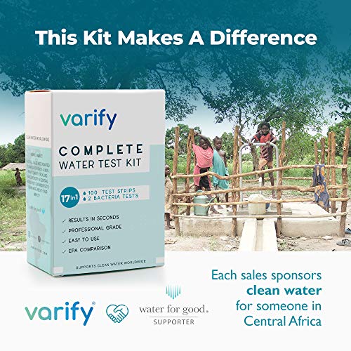 Varify 17in1 Complete Drinking Water Test Kit - 100 Strips + 2 Bacteria Tester Kits - Well, Tap, Home, City Water Testing Strip for Lead, Alkaline, Chlorine, Hardness, Iron, Fluoride, Copper & More
