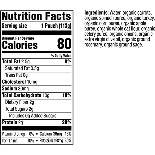 Plum Organics Stage 3 Organic Baby Food - Carrot, Spinach, Turkey, Corn, Apple, and Oat - 4 oz Pouch (Pack of 12) - Organic Baby Food Pouch