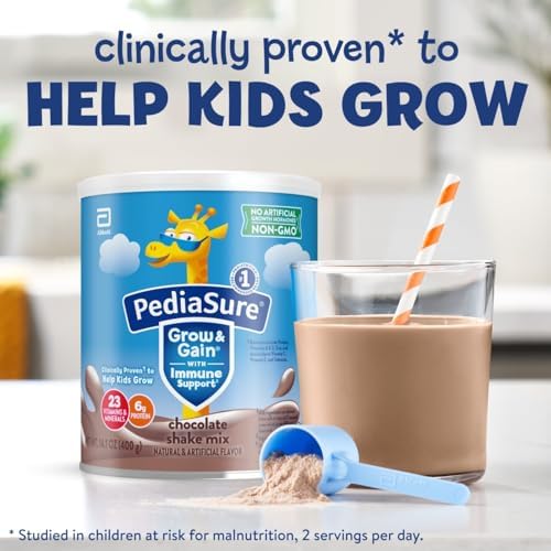PediaSure Grow & Gain with Immune Support Shake Mix Powder, 23 Vitamins & Minerals, 6g Protein, Non-GMO, Gluten-Free, Chocolate, 14.1 oz Can, Pack of 3-24 servings