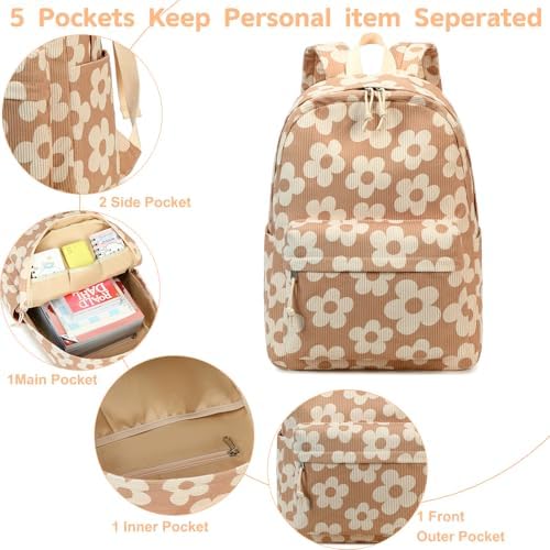 School Backpack for Teen Girls Bookbags Elementary High School Corduroy Laptop Bags Women Travel Daypacks