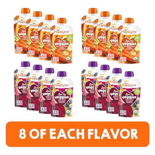 Happy Tot Organics Stage 4 Baby Food Pouches, Gluten Free, Vegan Snack, Love My Veggies, Fruit & Veggie Puree, Variety Pack, 4.22 Ounce (Pack of 16), Amazon Exclusive