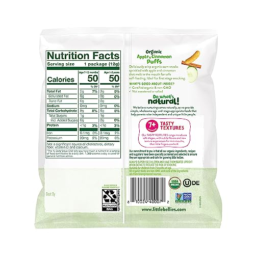 Little Bellies Organic Apple & Cinnamon Puffs Baby Snack (Pack of 18 x 0.42 oz Individual Packs)