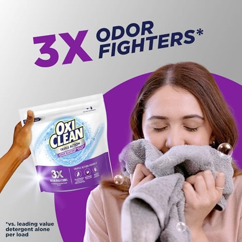 OxiClean Triple Action Odor Blasters Odor and Stain Remover Powder, Use with Detergent, Eliminates Tough Odors and Removes Stains, Color Safe and Chlorine Free, 4 lbs