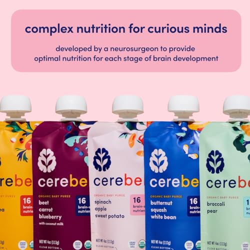 Cerebelly Organic Baby Food Pouches – Dairy Free Smoothies for Toddlers | No Added Sugar, Fiber, Non-GMO | Toddler Smoothie Pouches | 4oz BPA-Free Baby Food | Sweet Potato Peach | 12 Count