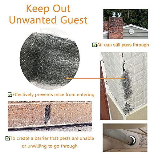 Steel Wool Fill Fabric DIY Kit, Coarse Wire Wool Hardware Cloth, Gap Blocker, Keep Mice Away from Holes/Siding/Pipeline/Vents in Garden, House, 4 Pack × 10FT