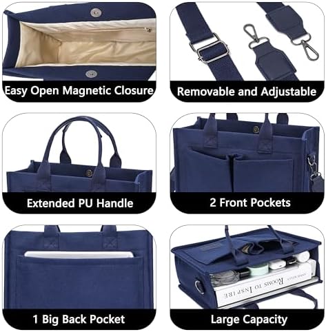 Tote Bag for Women With Compartments,Large Canvas Tote Women's Purse Crossbody Bags Work Laptop Book Bag Satchels Handbags
