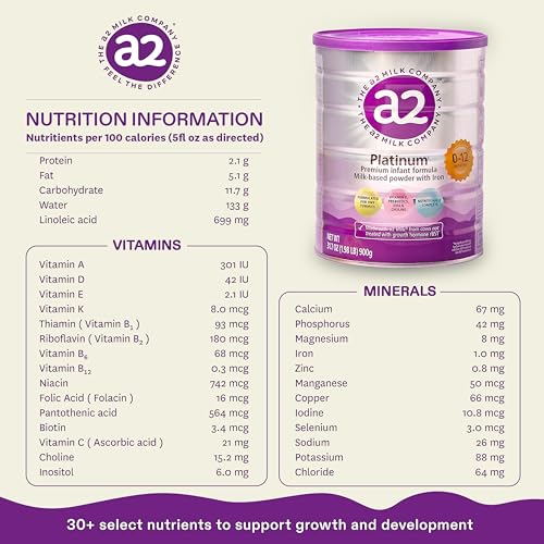 a2 Platinum® Premium Infant Formula for Babies Ages 0-12 Months, Whole Milk Powder-Based Formula with Iron, Nutritionally Complete, Made with Pure and Natural a2 Milk®, 31.7- oz Can