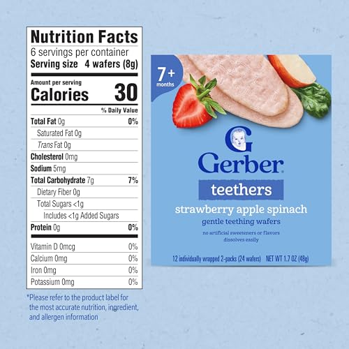 Gerber Teethers, Strawberry Apple Spinach Gentle Teething Wafers, Baby Teething Snacks, 6PK