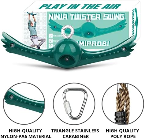 Swing Spins Set: 360° Handle Twist-Spin Flips Toy - Slackline Attachments Activate Play Powers - Accessories for Kids' Playground and Backyard Fun, Green