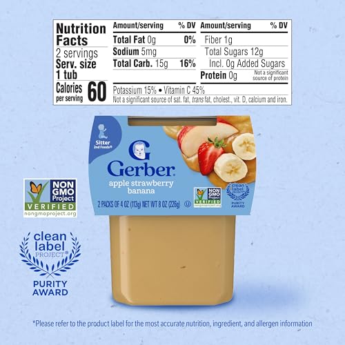Gerber Stage 2 Baby Food, Apple Strawberry Banana Puree Tubs, No Added Colors or Flavors, Baby Puree, 16-Pack