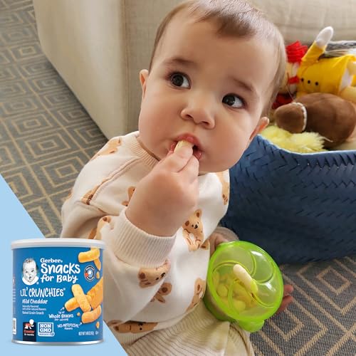 Gerber Stage 3 Baby Food, Mild Cheddar & Veggie Dip Lil Crunchies Variety Pack, 1.48 oz Canister (8 Pack)