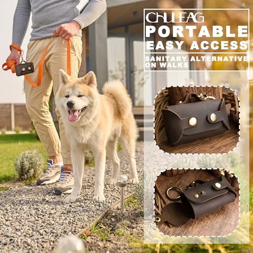 Handmade Leather Dog Poop Bag Dispenser - Stylish and Durable with Belt Attachment for Dog Walkers, Featuring a Brass Metal Clip in Coffee
