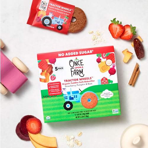 Once Upon A Farm Strawberry, Pumpkin & Beet Soft Baked Bar Snack, for Toddler, Tractor Wheels, No Added Sugar, Non GMO, 3.35 Ounces (Pack Of 8)