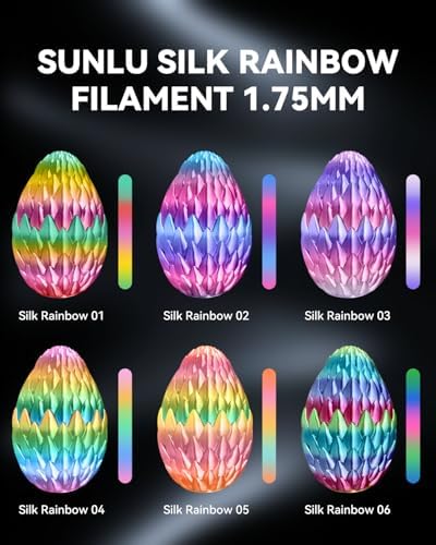 SUNLU Silk Rainbow PLA Filament, Multicolor Silk 3D Printer Filament 1.75mm +/- 0.02mm, Fast Color Change Each 8 Meters, 330 Meters, 1kg/2.2lbs, Silk Rainbow Filament(Pink-Yellow-Blue-Green)