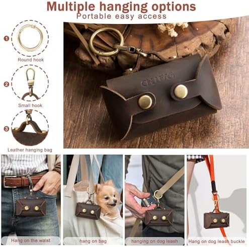 Handmade Leather Dog Poop Bag Dispenser - Stylish and Durable with Belt Attachment for Dog Walkers, Featuring a Brass Metal Clip in Coffee