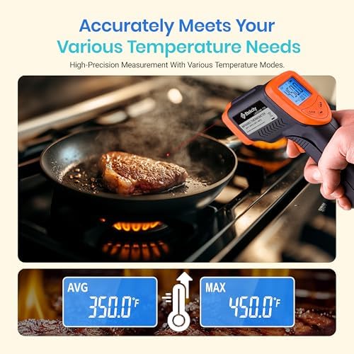 Etekcity Infrared Temperature Thermometer Gun, Laser Food Temp Gun for Pizza Oven, Griddle, Grill, Meat, Candy, Vehicle's Engine, Surface Temp Reader -58ยฐF to 842ยฐF, Orange