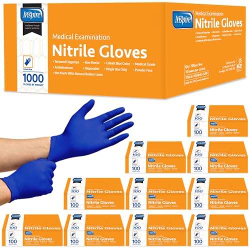 Inspire Nitrile Gloves Medical Examination | 4.5 Grade The Original Quality Stretch Cobalt Blue | Disposable Latex Free Case of 1000 (Size M)