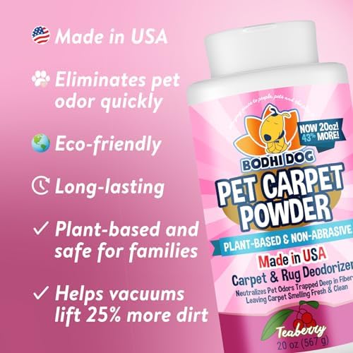 Bodhi Dog Natural Carpet Deodorizer Powder - Dry Pet Smell Eliminator & Urine Odor Remover - Loosens Fur & Dirt - Plant-Based Room Freshener for Vacuuming Home with Pets - Teaberry (Pack of 1)