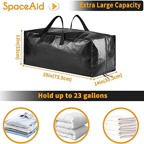 SpaceAid Heavy Duty Moving Bags 8 Pack, Large Storage Totes Bins with Backpack Straps, Strong Handles & Zippers, Packing Moving Boxes Supplies, College Dorm Room Essentials, Black