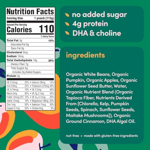 Cerebelly Organic Baby Food Pouches – Organic Veggie and Bean Purees for Toddlers Variety Pack| No Added Sugar, Fiber, Non-GMO | Blended Puree Pouches | 4 Ounce BPA-Free Baby Food | 4 Flavors | 8 Pack